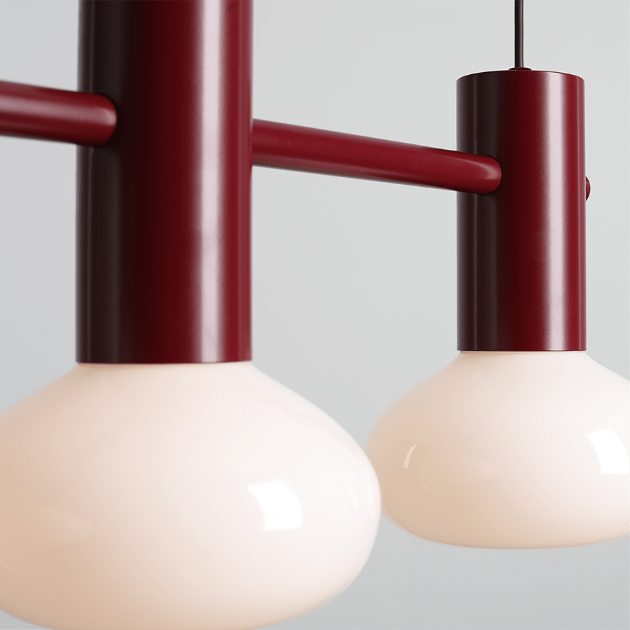 FLO SUSPENSION PENDANT 3 OPAL GLASS LIGHT RUBY RED - DYKE & DEAN
