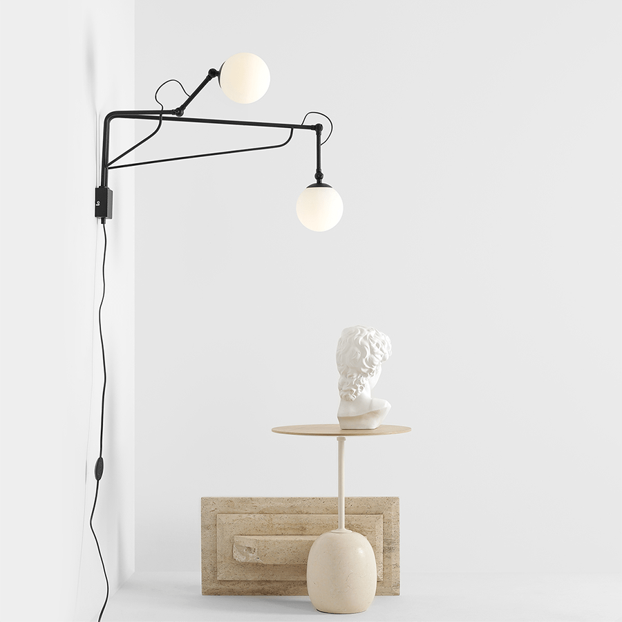 FUNCTIONAL ADJUSTABLE LONG WALL ARM DOUBLE LIGHT BLACK - DYKE & DEAN