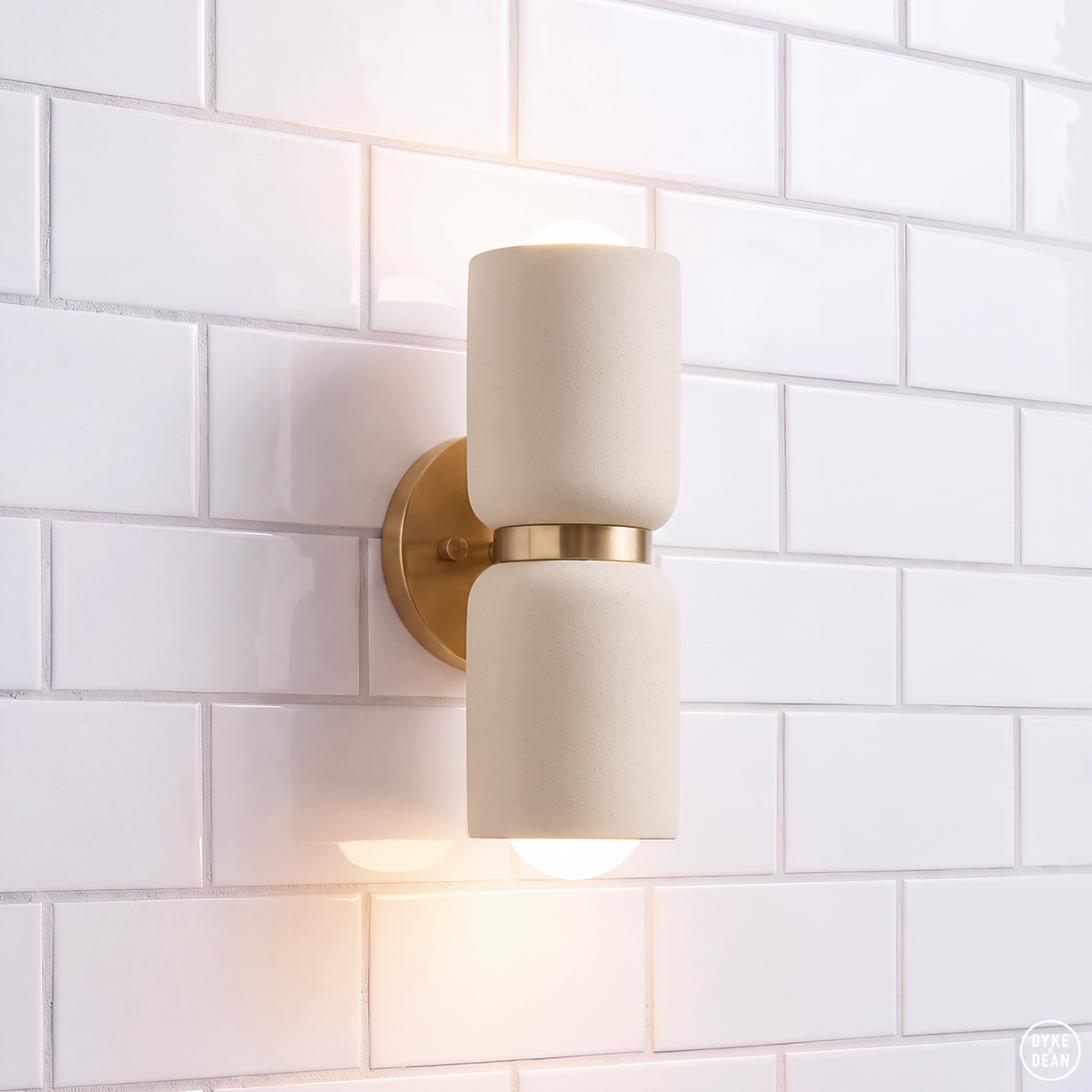 Double Ceramic Up Down Light With Brass Wall Plate
