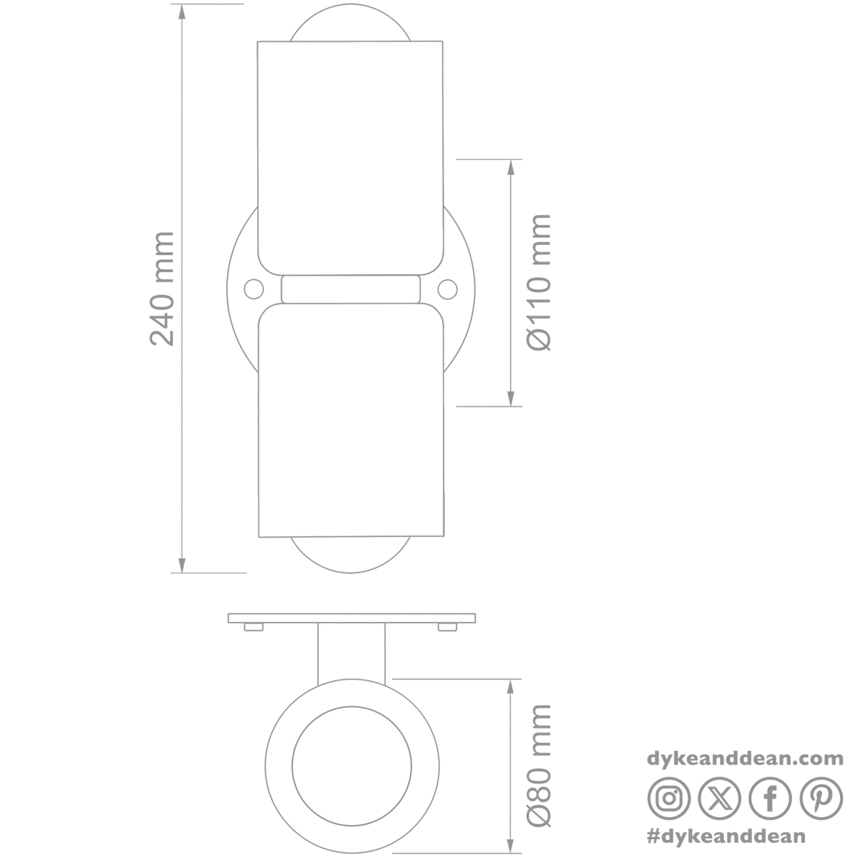 Double Ceramic Up Down Light With White Wall Plate