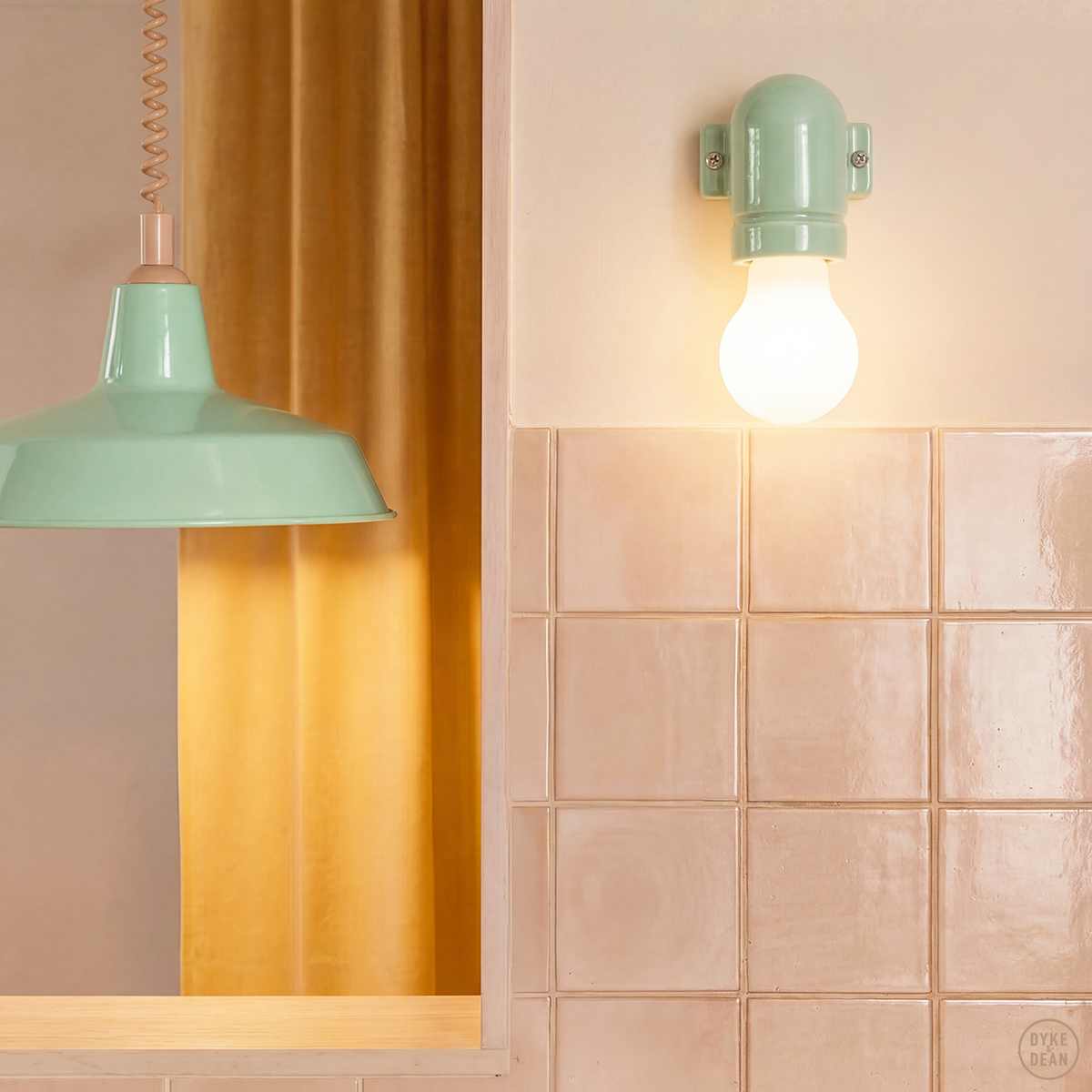 DYKE & DEAN PENDANT LAMPSHADE MINT GREEN WITH RETRACTABLE SPRING