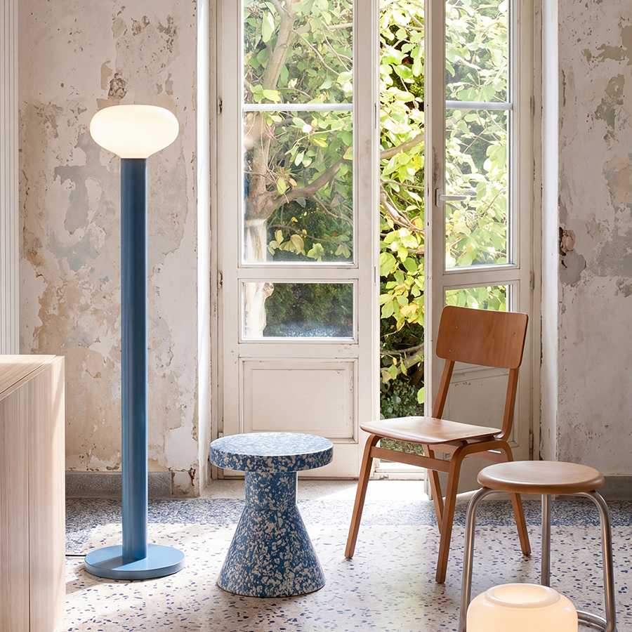 FLO OPAL GLASS ORB FLOOR LIGHT BLUE