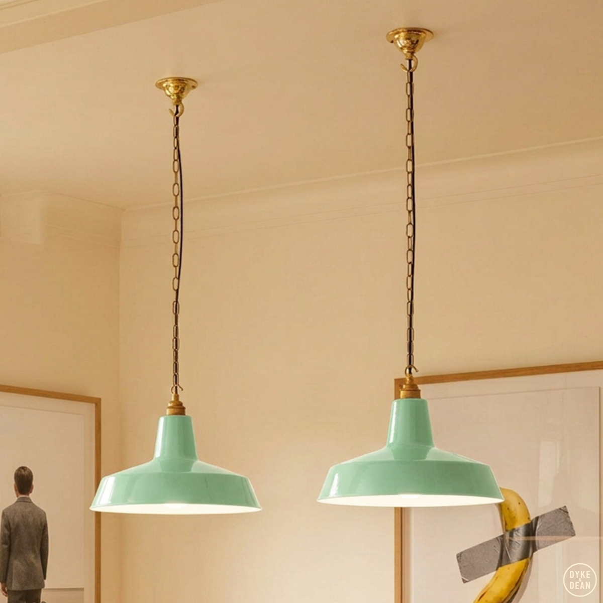 DYKE & DEAN PENDANT LAMPSHADE MINT GREEN WITH HOOK & CHAIN SET