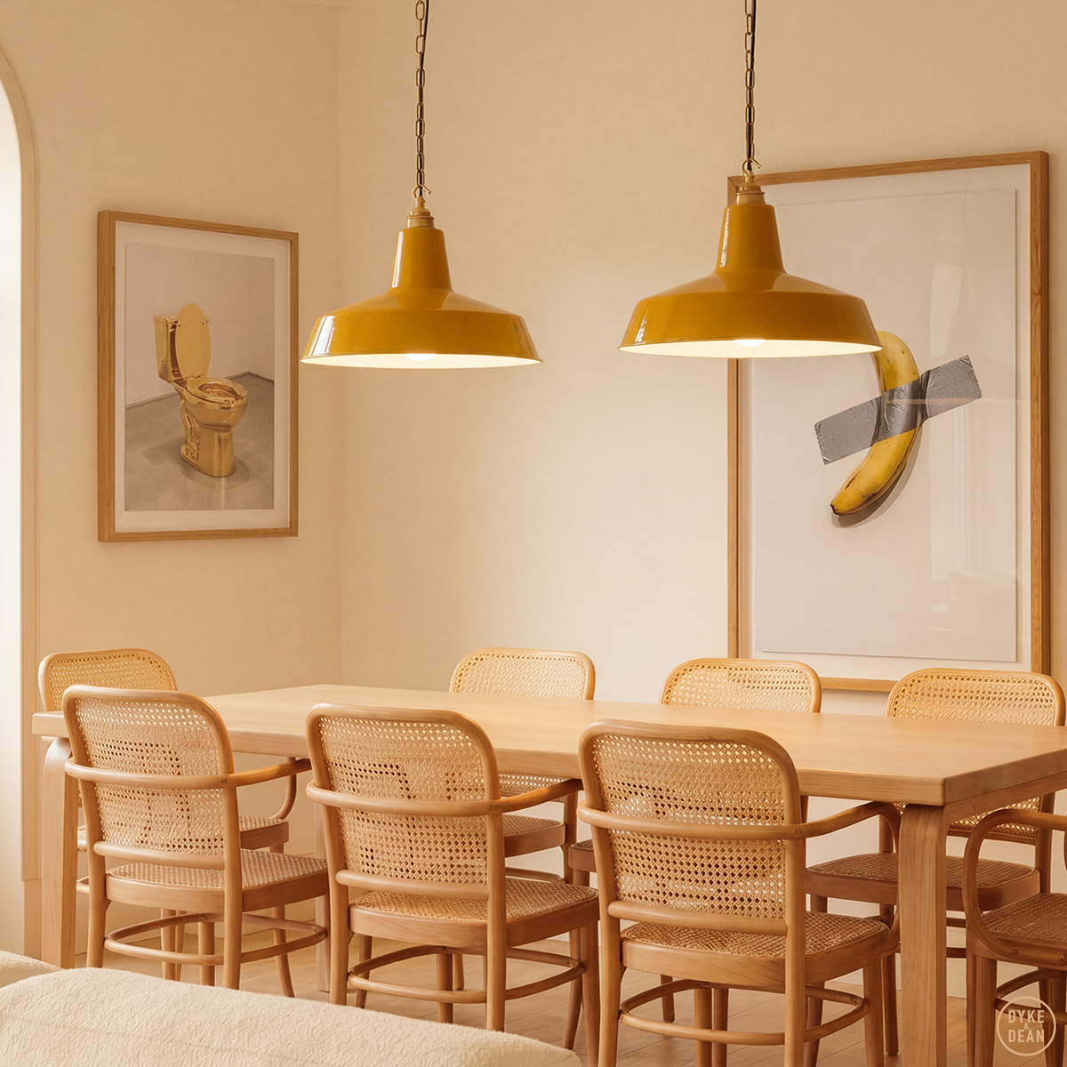 Dyke & Dean pendant lampshade Yellow with hook & chain set