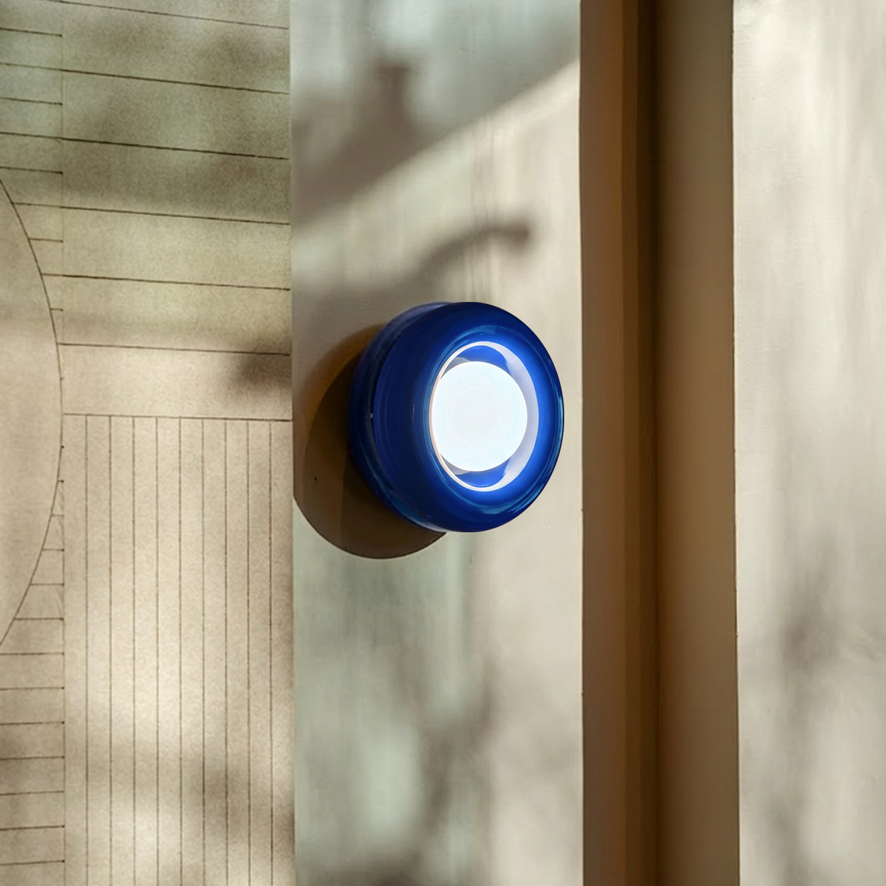 BLUE ORBIT GLASS GLOBE WALL CEILING LIGHT