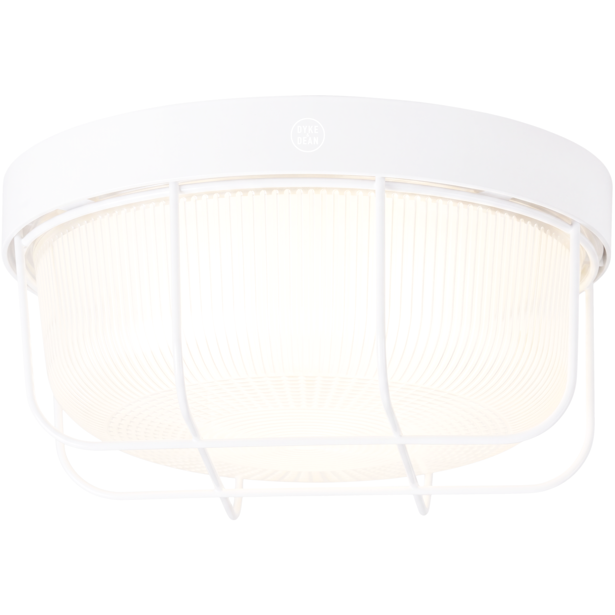WHITE CAGED INDUSTRIAL ROUND WALL & CEILING BULKHEAD LIGHT