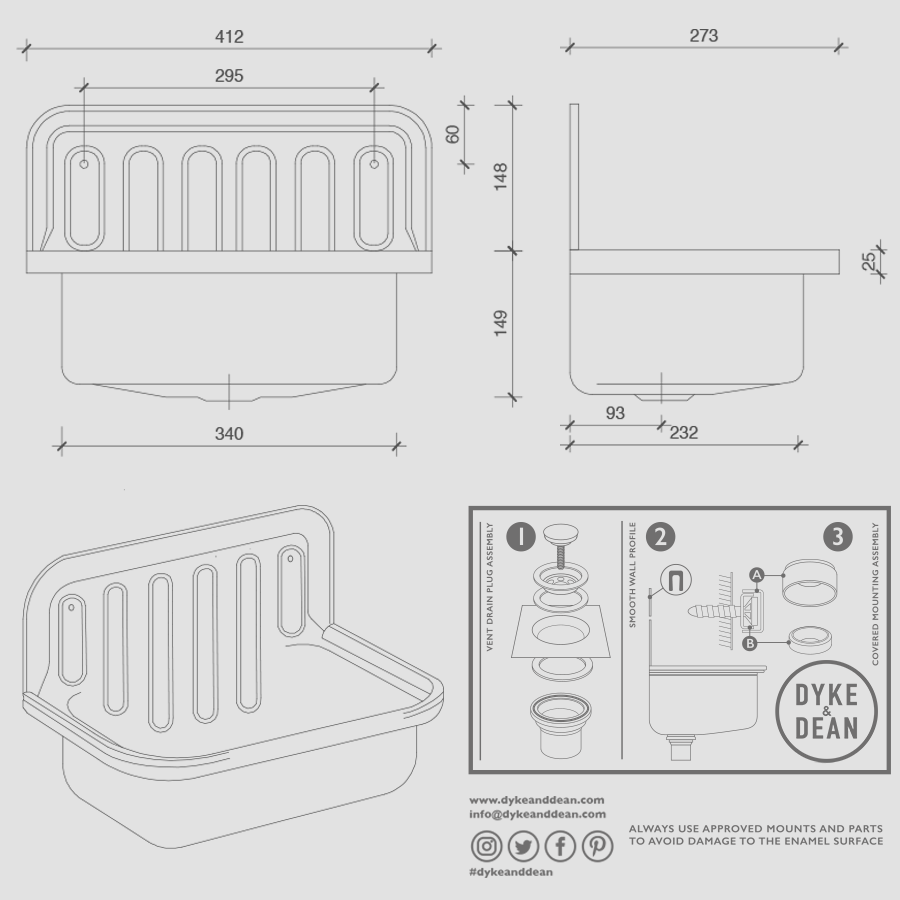 ALAPE SMALL ENAMEL BUCKET SINK GREY RIM - DYKE & DEAN