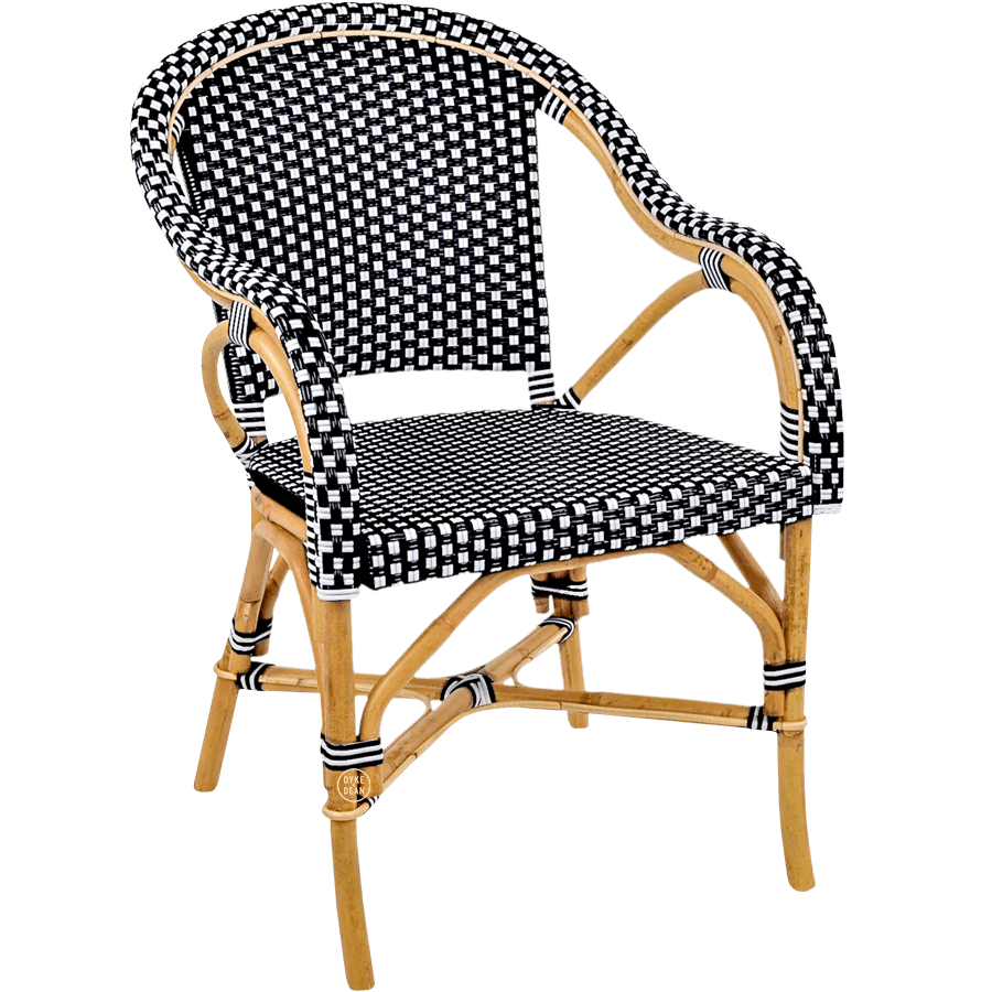 BISTRO RATTAN ARMCHAIR SQUARES BLACK WHITE - DYKE & DEAN