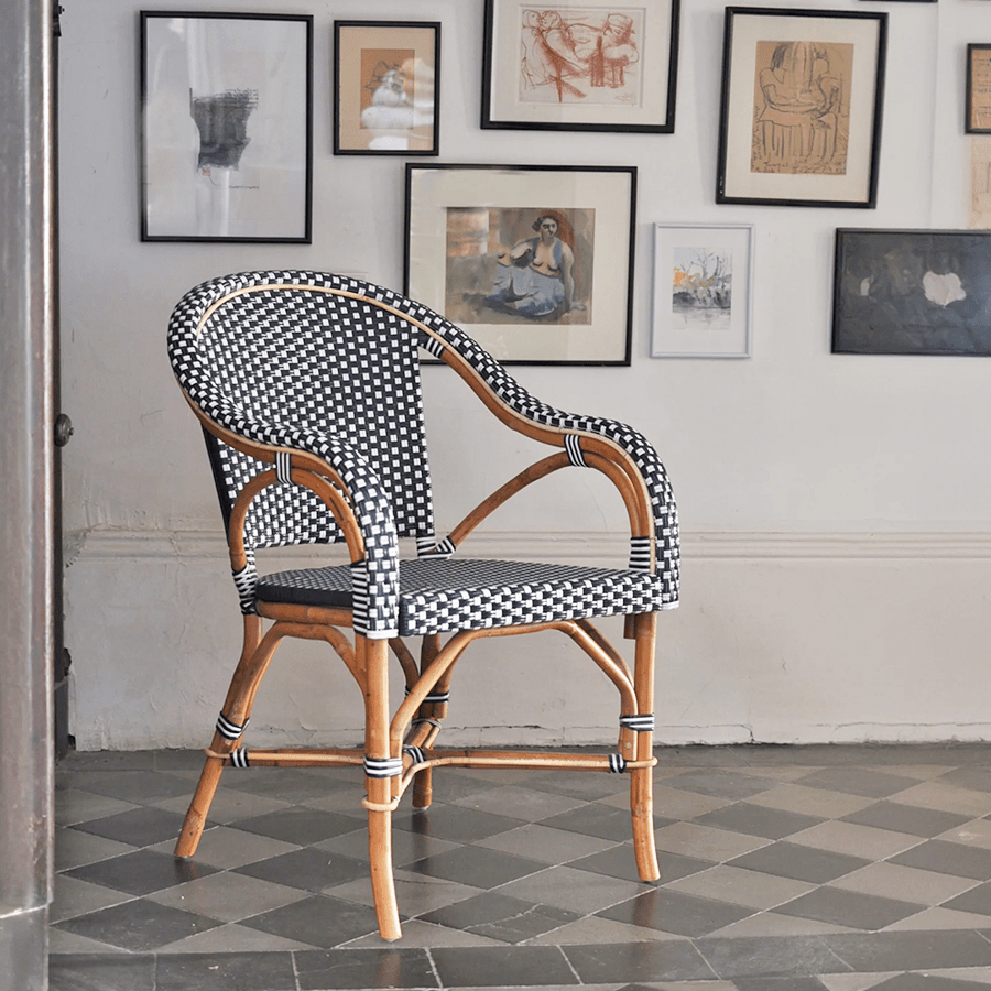 BISTRO RATTAN ARMCHAIR SQUARES WHITE NAVY - DYKE & DEAN