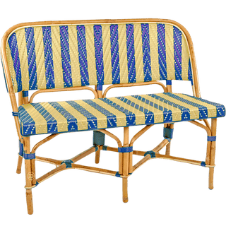 BISTRO RATTAN BANQUETTE BENCH STRIPES GOLD NAVY - DYKE & DEAN
