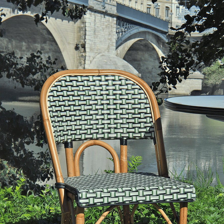 BISTRO RATTAN BAR CHAIR BASKET WEAVE GREEN - DYKE & DEAN