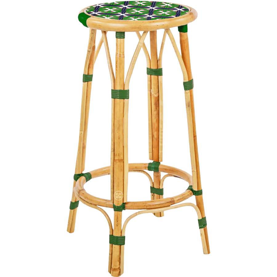 BISTRO RATTAN BAR STOOL CROSSES GREEN WHITE - DYKE & DEAN