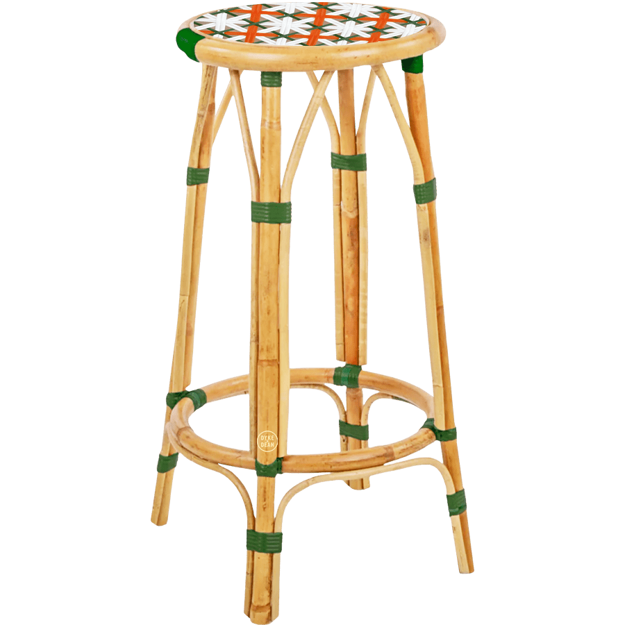 BISTRO RATTAN BAR STOOL FLOWER ORANGE WHITE - DYKE & DEAN