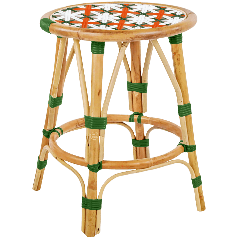 BISTRO RATTAN COURT STOOL FLOWER ORANGE WHITE - DYKE & DEAN