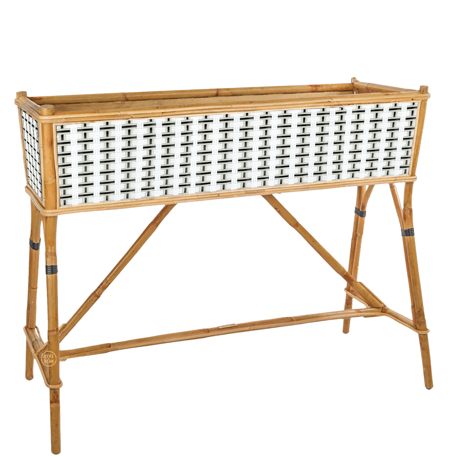 BISTRO RATTAN PLANTER WITH STAND BASKET WEAVE WHITE BLACK - DYKE & DEAN
