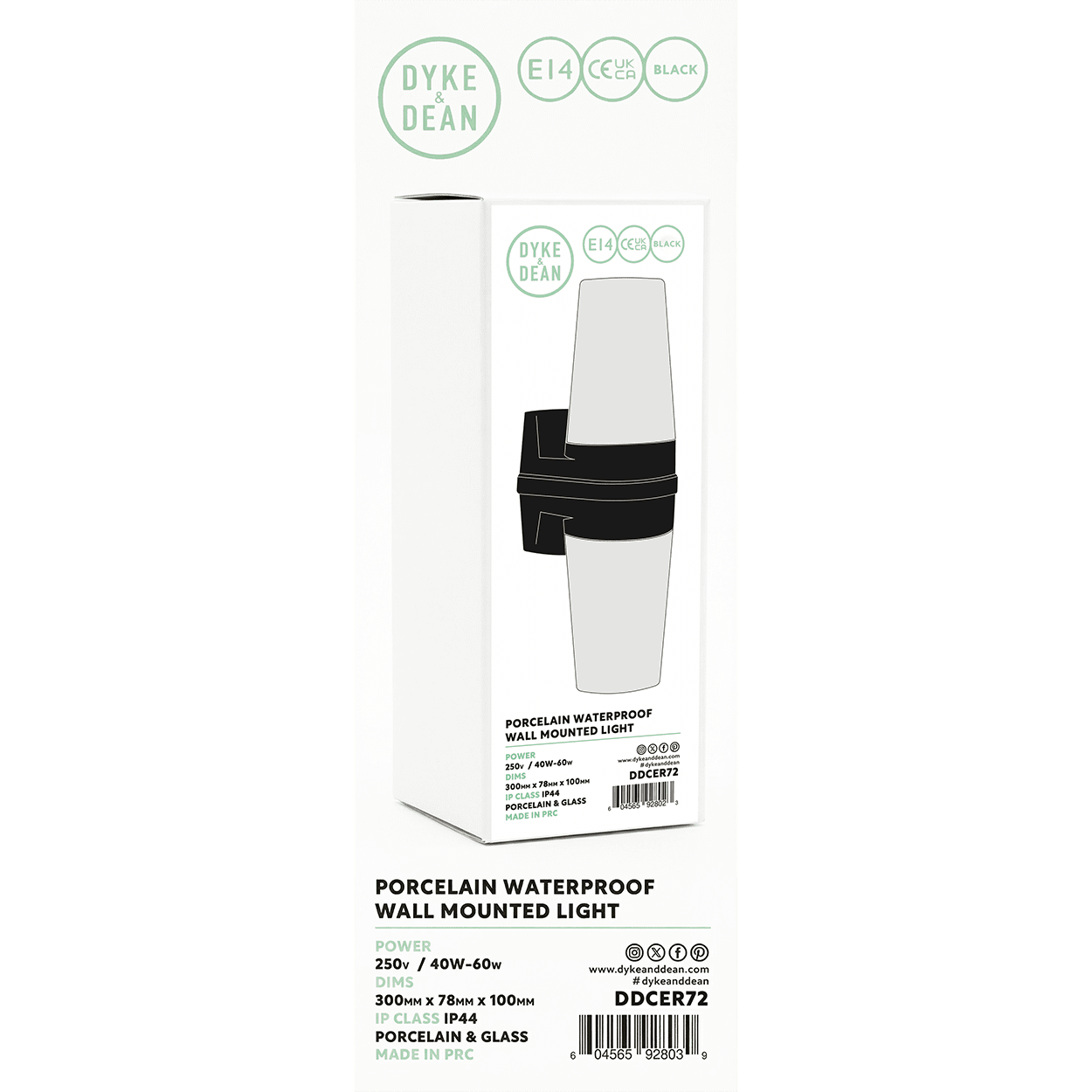 BLACK DOUBLE PORCELAIN WATERPROOF WALL MOUNTED LIGHT - DYKE & DEAN