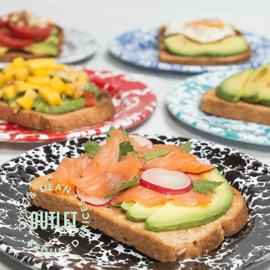 BLACK & WHITE MARBLE SPLATTER WARE ENAMEL SIDE PLATE OUTLET - DYKE & DEAN