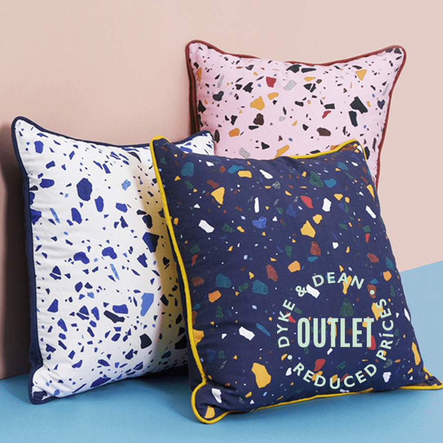 BLUE & MULTI COLOUR TERRAZZO SQUARE CUSHION OUTLET - DYKE & DEAN
