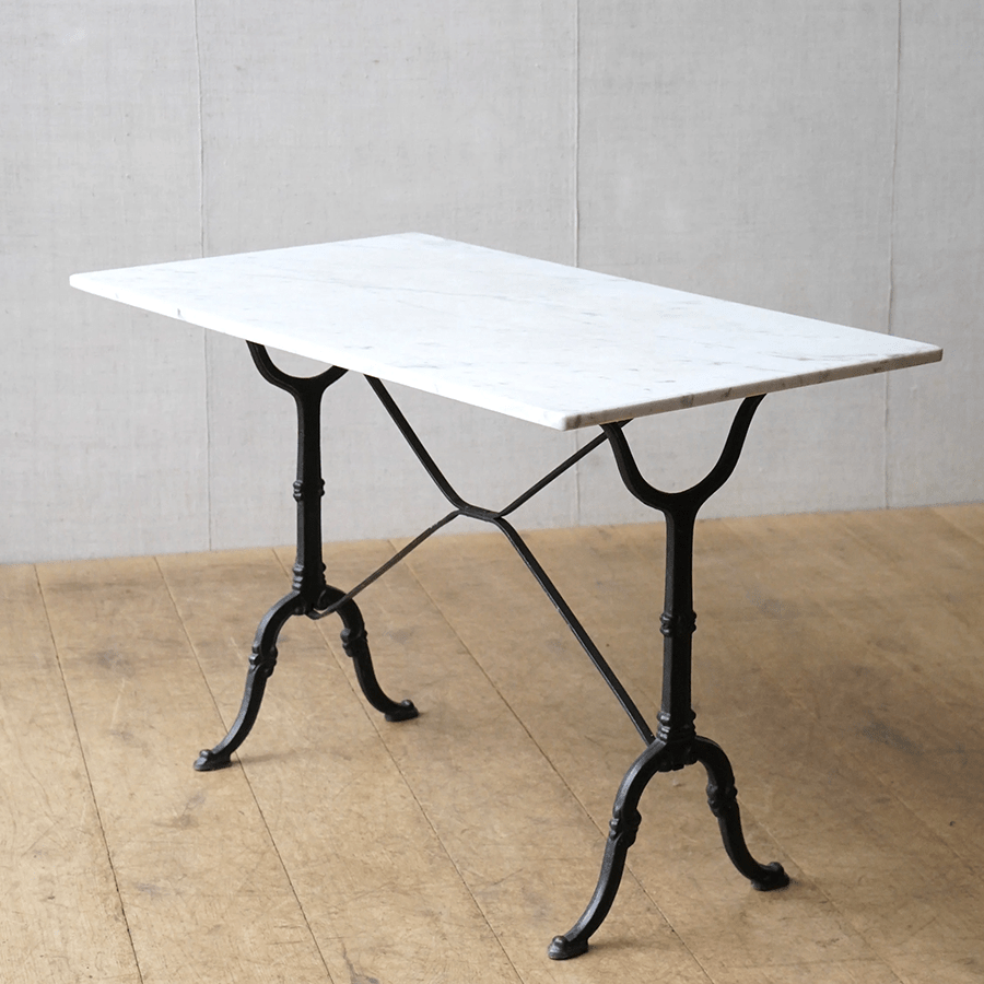 CARRARA WHITE MARBLE FRENCH BISTRO RECTANGLE TABLE 24” X 20” - DYKE & DEAN