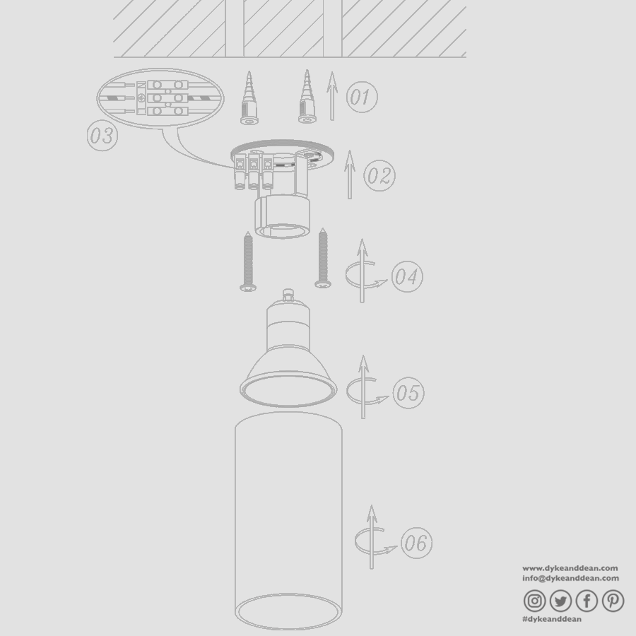 CEILING CYLINDER SPOT LAMP GUN METAL - DYKE & DEAN