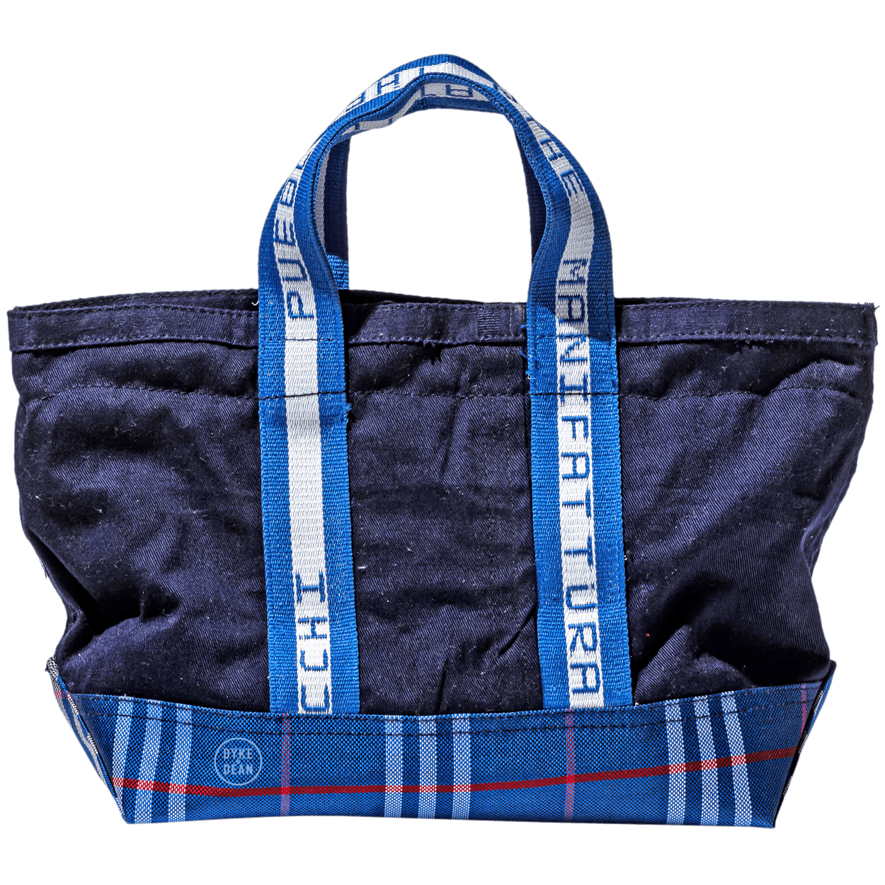 COTTON CHECK ZIP TOTE BAG NAVY - DYKE & DEAN
