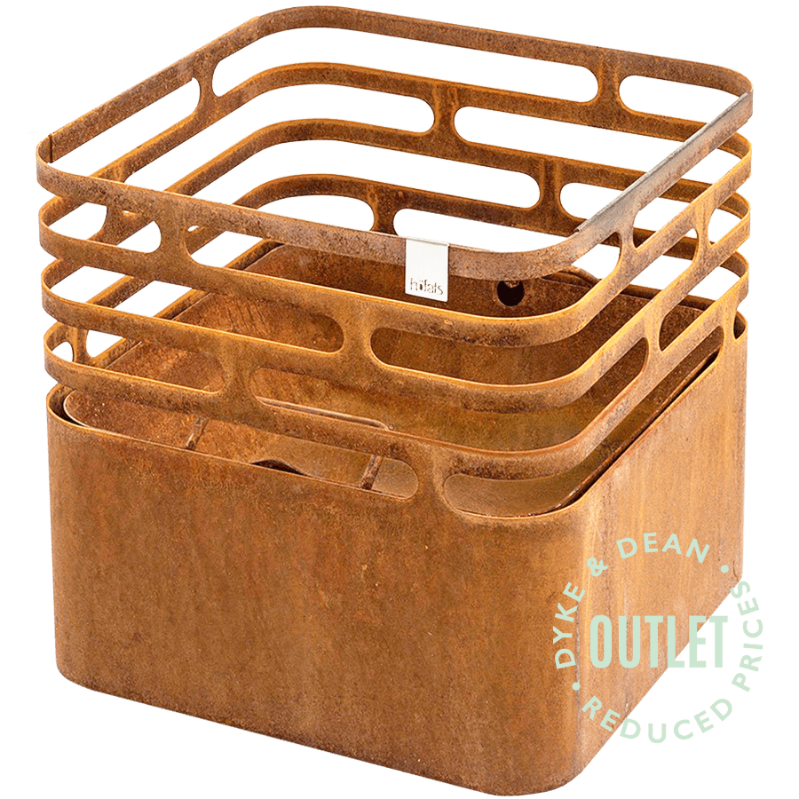 CUBE FIRE BASKET & GRILL RUSTY CUBE GRILL OUTLET - DYKE & DEAN