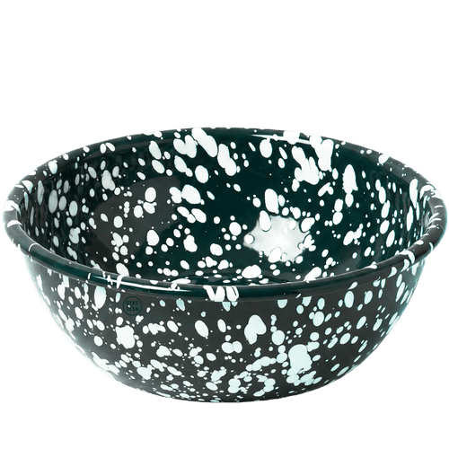 DARK GREEN & WHITE LARGE SPLATTER ENAMEL BOWL - DYKE & DEAN