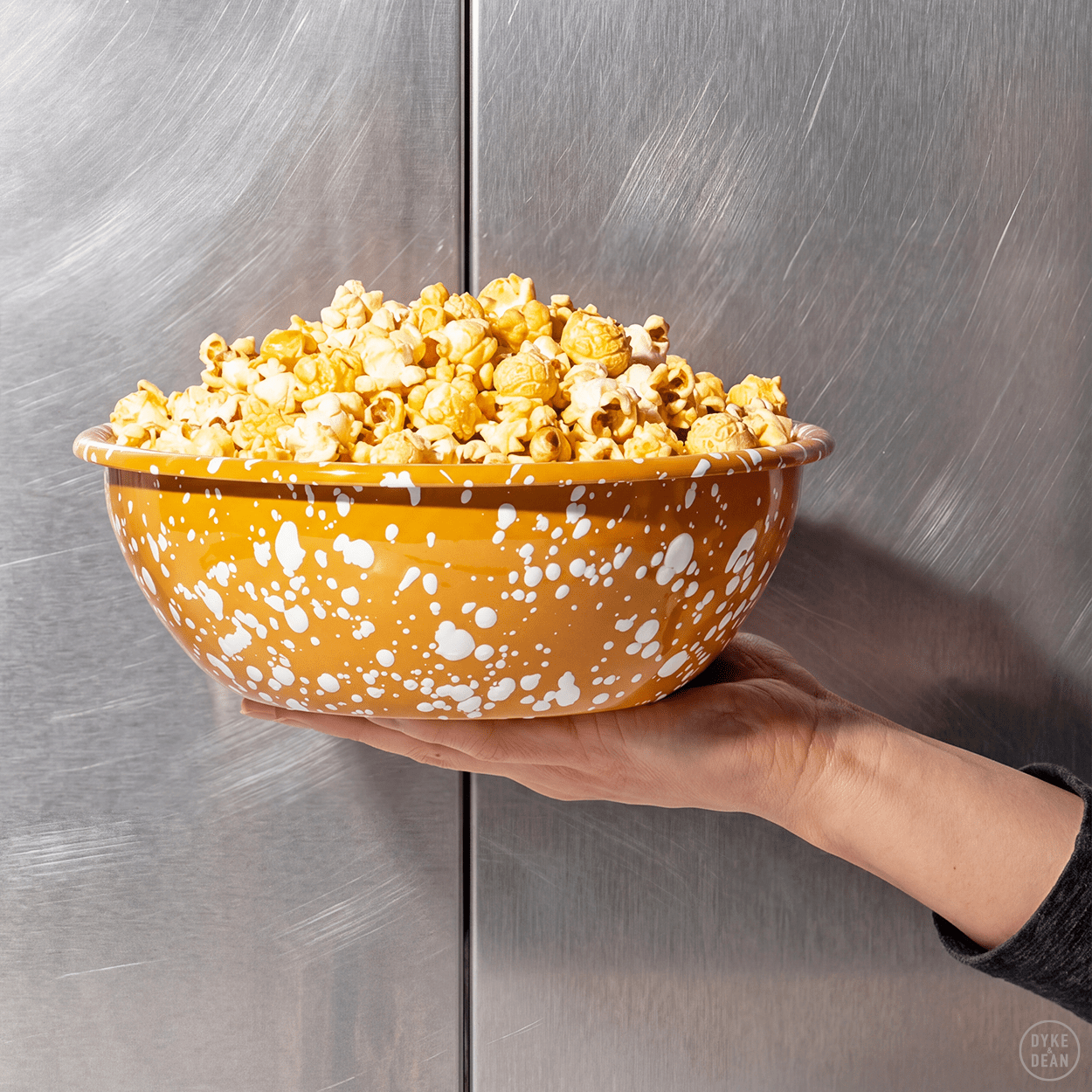 DARK GREEN & WHITE LARGE SPLATTER ENAMEL BOWL - DYKE & DEAN
