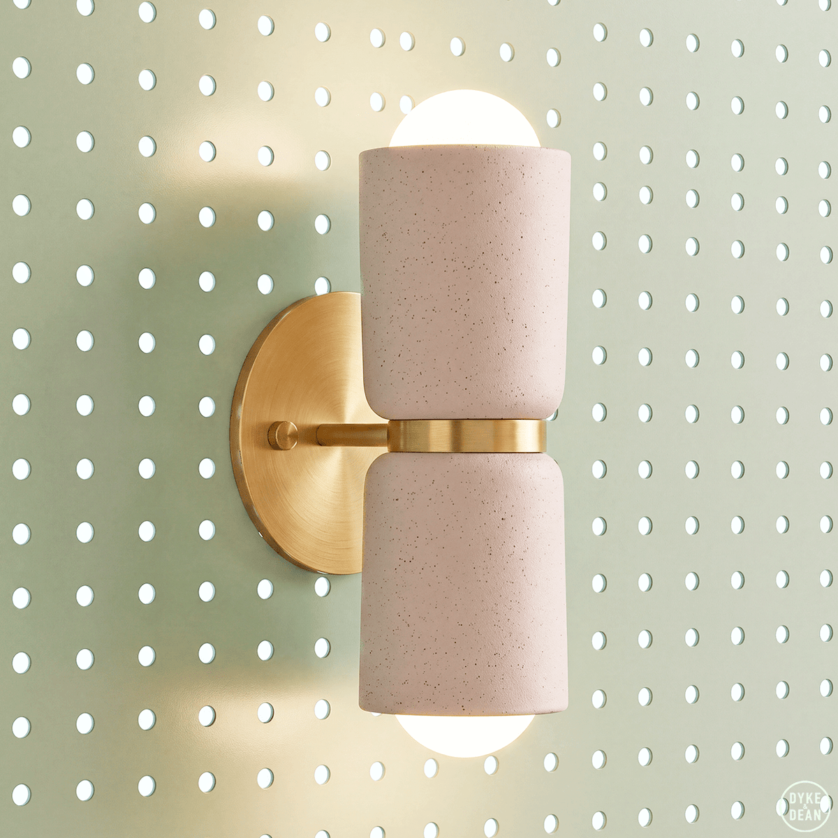 DOUBLE CERAMIC UP DOWN LIGHT WITH BRASS WALL PLATE - DYKE & DEAN