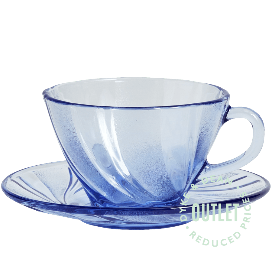 DURALEX BLUE SWIRL GLASS TEA CUP AND SAUCER OUTLET - DYKE & DEAN