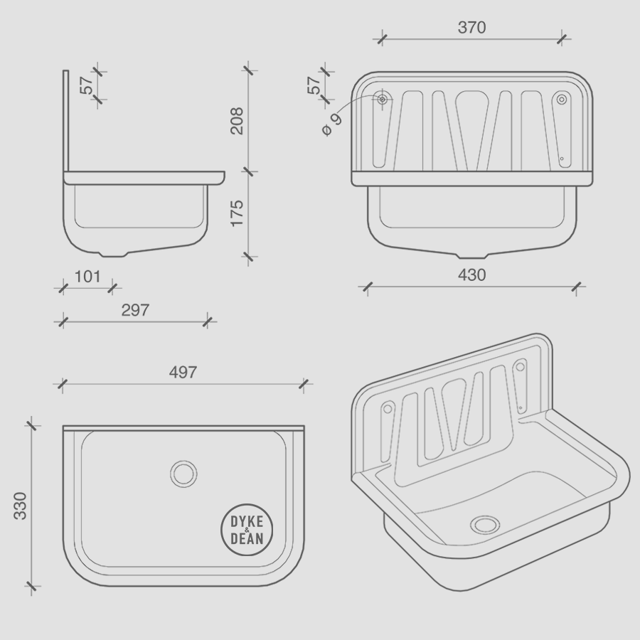 DYKE & DEAN ENAMEL BUCKET SINK GREY RIM - DYKE & DEAN