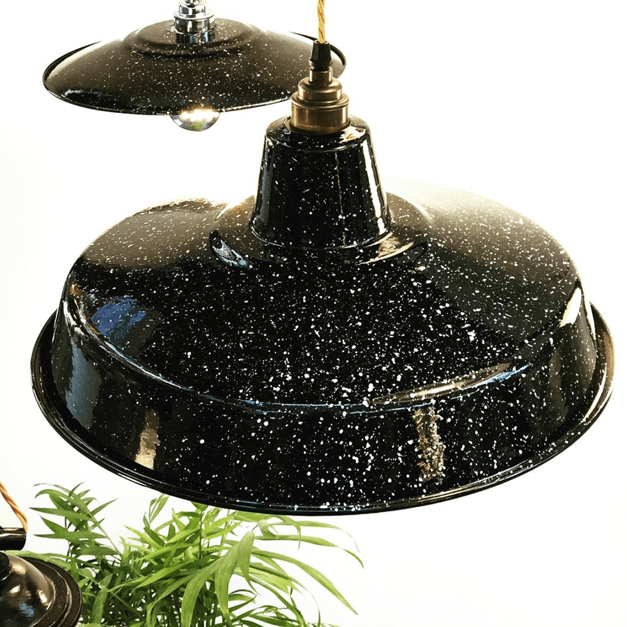 ENAMEL BLACK SPECKLED FLAT LIGHT SHADE OUTLET - DYKE & DEAN