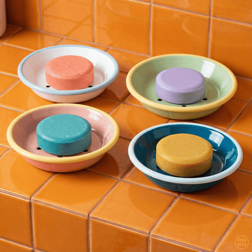 ENAMEL SOAP DISH PINK & YELLOW - DYKE & DEAN