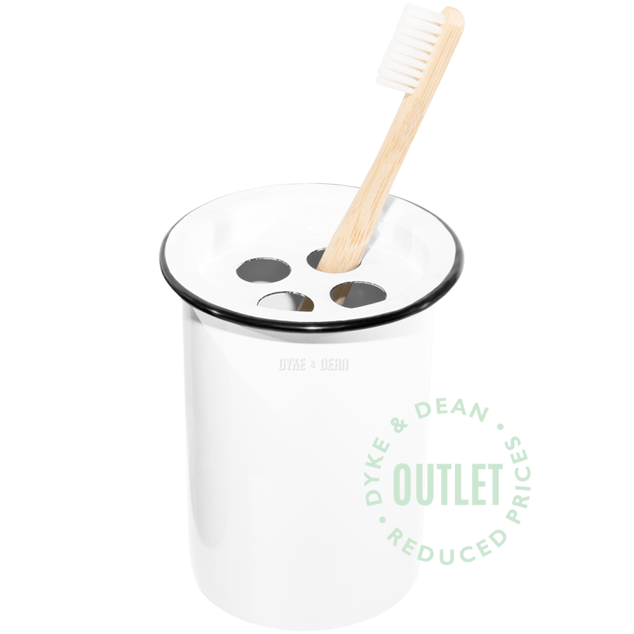 ENAMEL TOOTHBRUSH HOLDER WHITE WITH BLACK RIM OUTLET - DYKE & DEAN