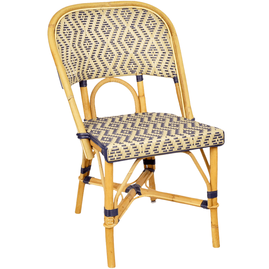 FRENCH BISTRO RATTAN CHAIR DIAMOND GOLD NAVY - DYKE & DEAN