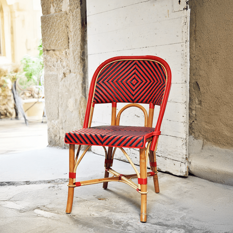 FRENCH BISTRO RATTAN CHAIR JEWEL RED NAVY - DYKE & DEAN