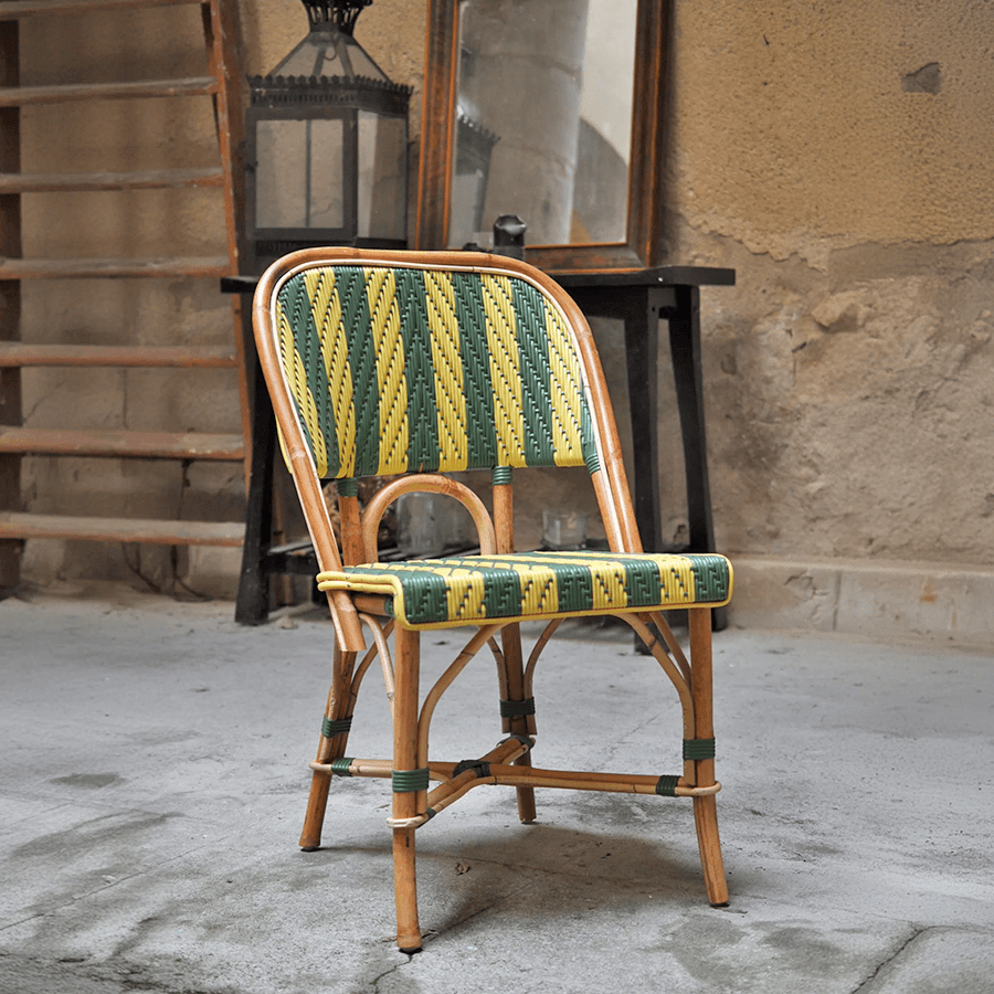 FRENCH BISTRO RATTAN CHAIR STRIPES YELLOW GREEN - DYKE & DEAN