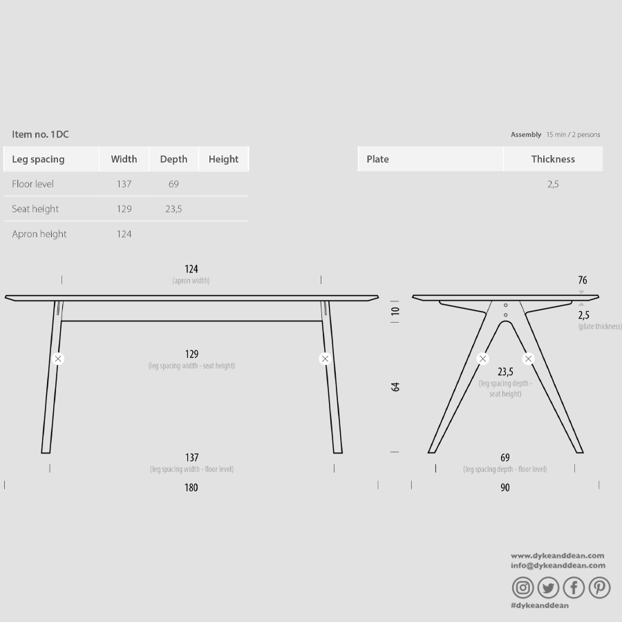 GAZZDA AVA OAK DINING TABLE 180 X 90 - DYKE & DEAN