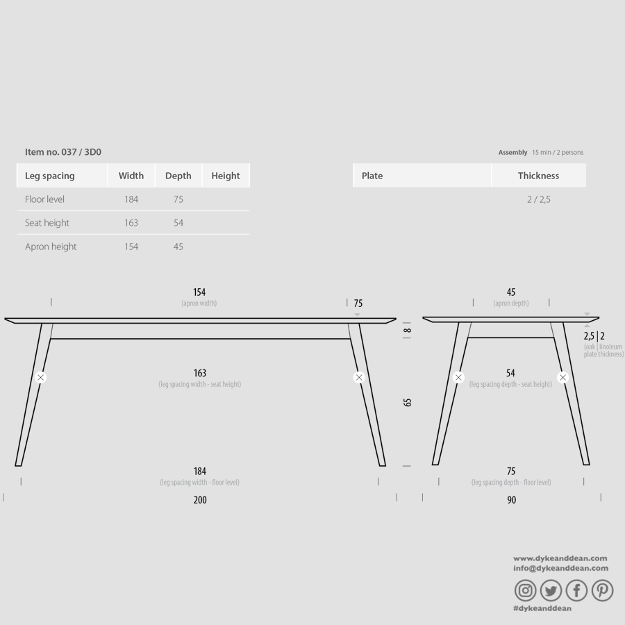 GAZZDA TESKA OAK DINING TABLE 200 X 90 - DYKE & DEAN