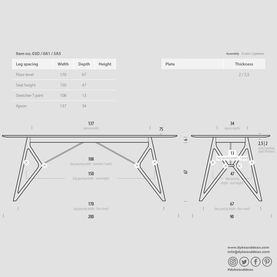 GAZZDA TINK DINING TABLE NATURAL OAK 200 x 90 - DYKE & DEAN