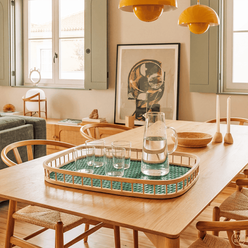 GREEN RATTAN SERVING TRAY - DYKE & DEAN