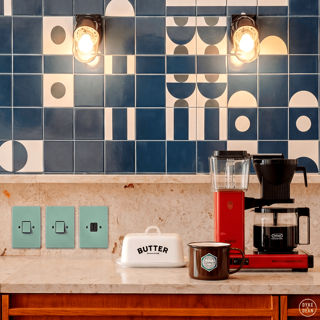 KATY PATY PORCELAIN PLATE HDMI WALL SOCKET MINT GREEN - DYKE & DEAN