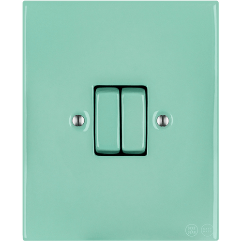 KATY PATY PORCELAIN PLATE WALL LIGHT SWITCH DOUBLE MINT GREEN - DYKE & DEAN