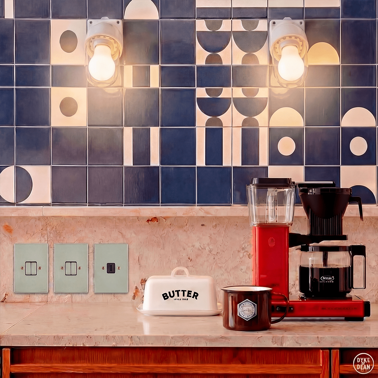 KATY PATY PORCELAIN PLATE WALL LIGHT SWITCH FAT BUTTON GREY GREEN - DYKE & DEAN