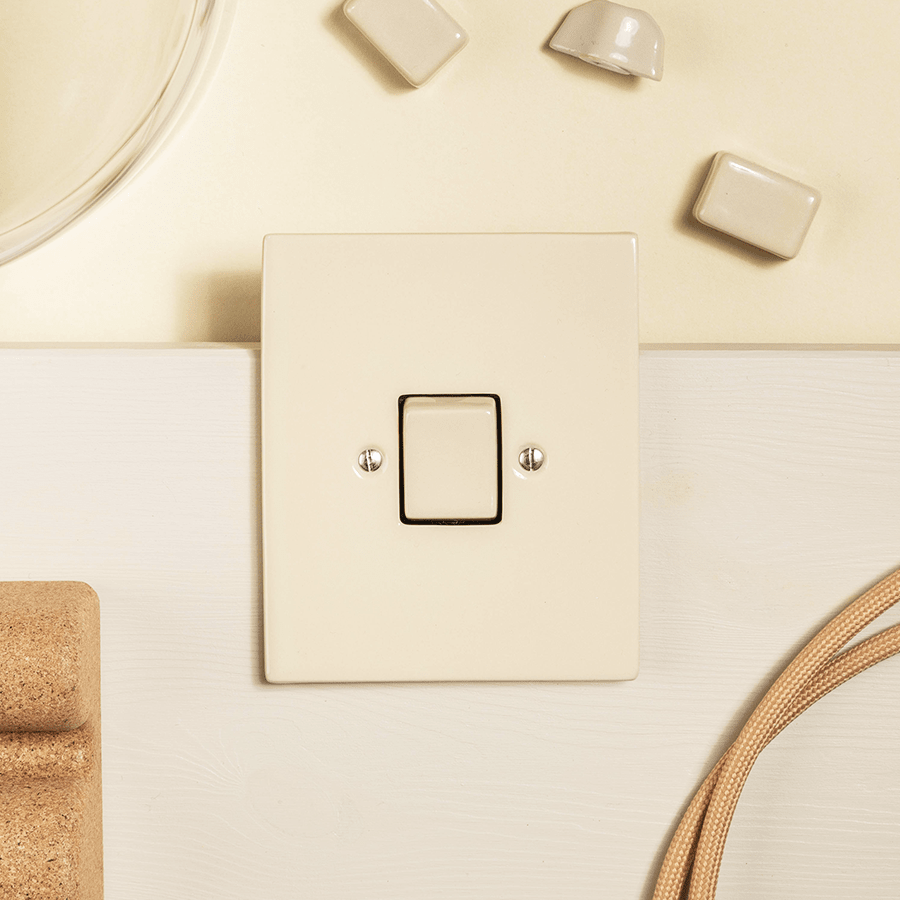 KATY PATY PORCELAIN PLATE WALL LIGHT SWITCH MATTE BLACK FAT BUTTON - DYKE & DEAN