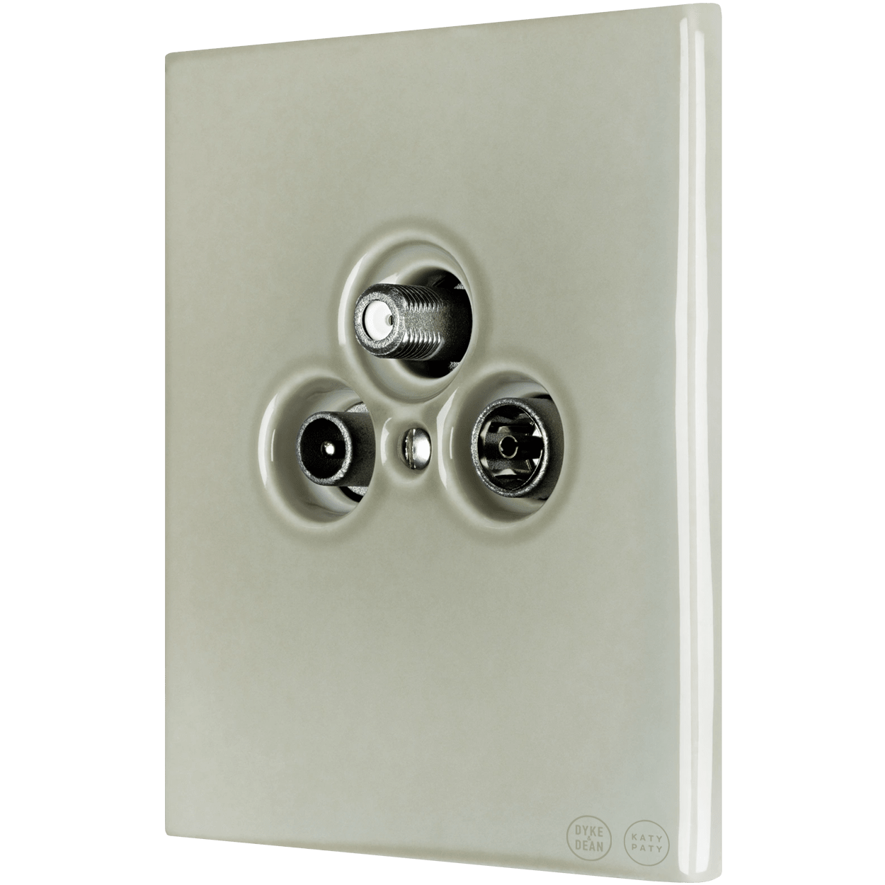 KATY PATY PORCELAIN PLATE WALL SOCKET TV ANTENNA GREY GREEN - DYKE & DEAN