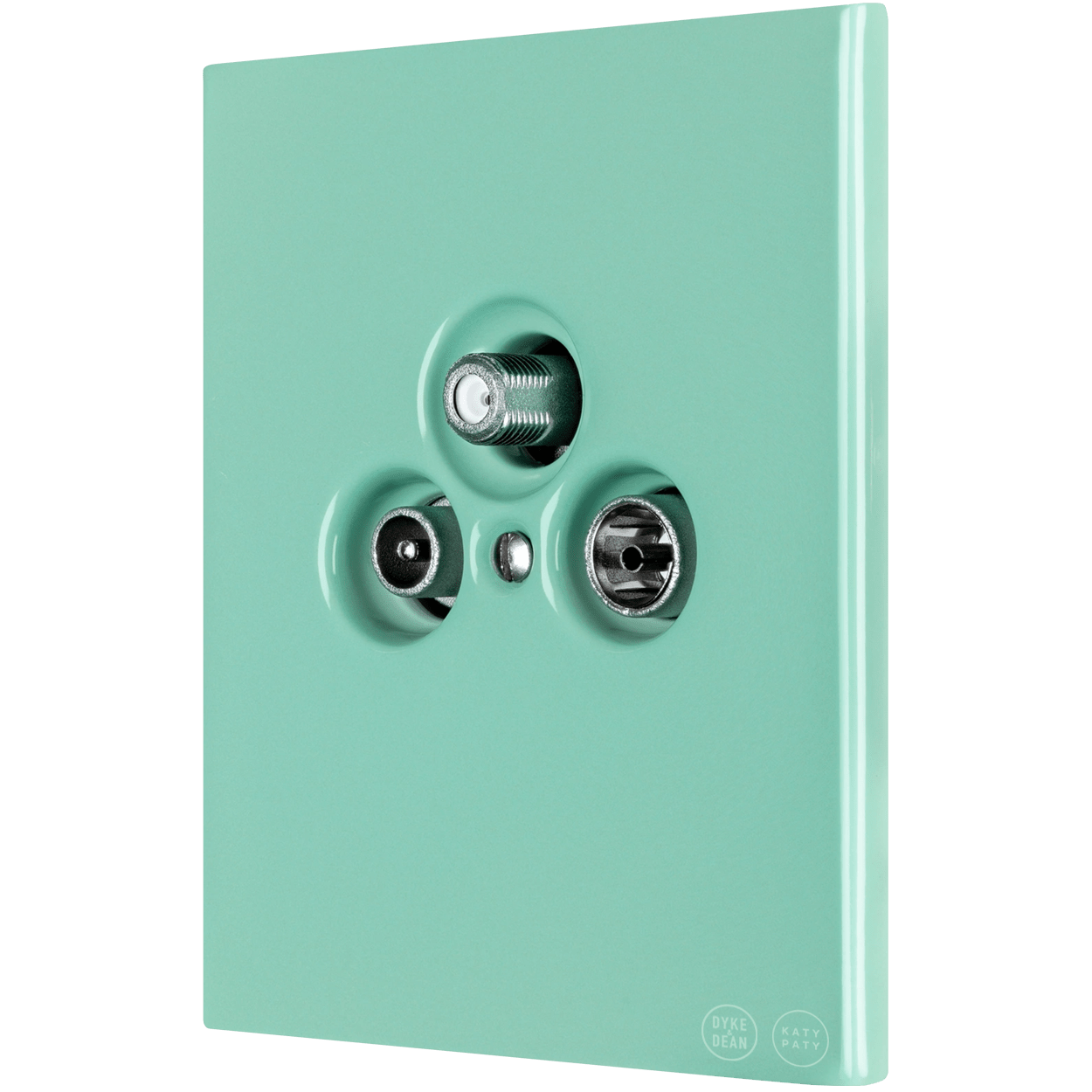 KATY PATY PORCELAIN PLATE WALL SOCKET TV ANTENNA MINT GREEN - DYKE & DEAN