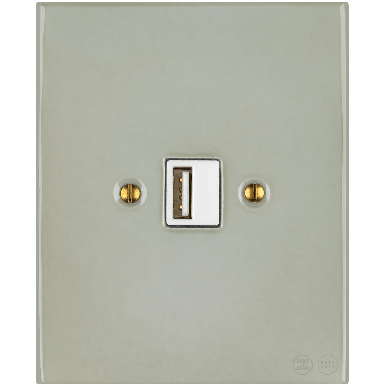 KATY PATY PORCELAIN PLATE WALL USB CHARGER GREY GREEN - DYKE & DEAN
