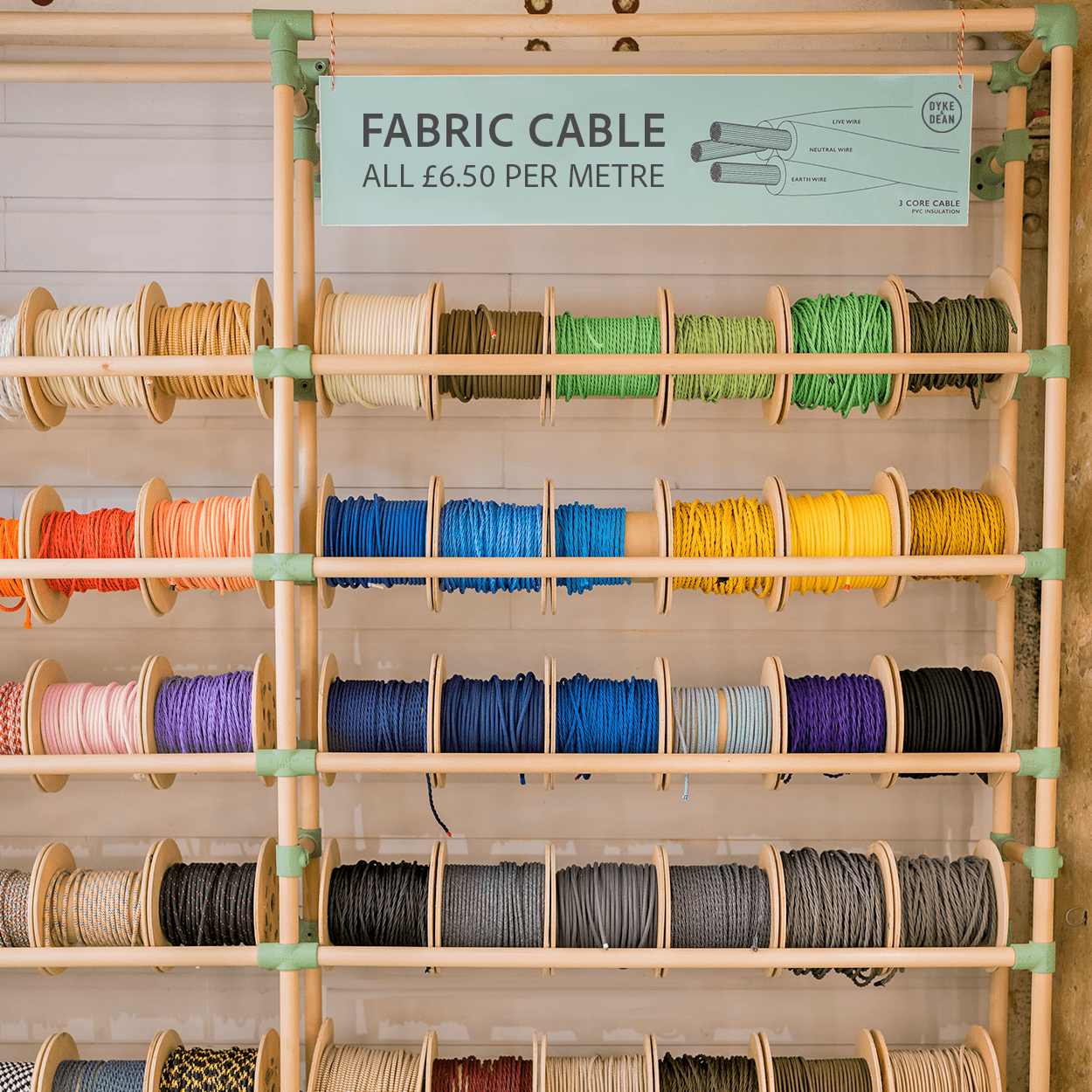 KHAKI GREEN ROUND FABRIC CABLE - DYKE & DEAN