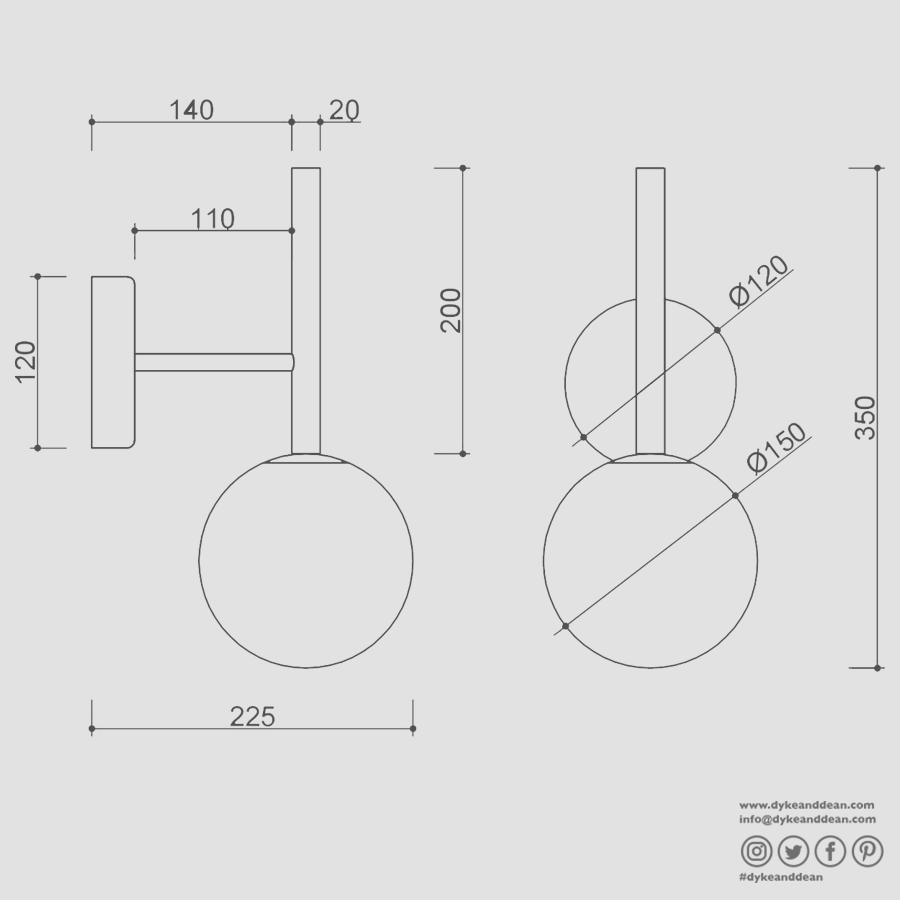 KOP A WATERPROOF GLOBE WALL LIGHT BLACK - DYKE & DEAN